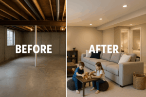 Home Remodel Trends 2025-2026 Borowicz Construction Finished basement before and after