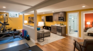 Basement finishing- with gym kitchette bed and bath