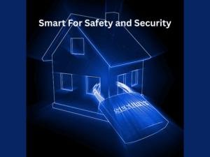 illustration of a home with a pad lock indicating Smart homes improve safety and security