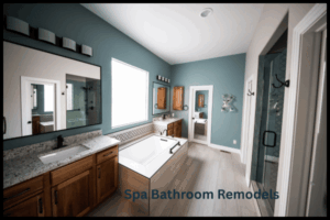 Spa-Inspired Bathroom Remodel with soft gray blue walls
