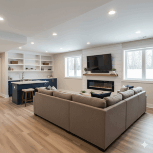 basement remodel with fireplace 